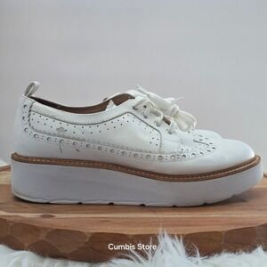 Paolo Women's White Leather Platform Wingtip Brogues Lace Up Oxfords Shoes 9M